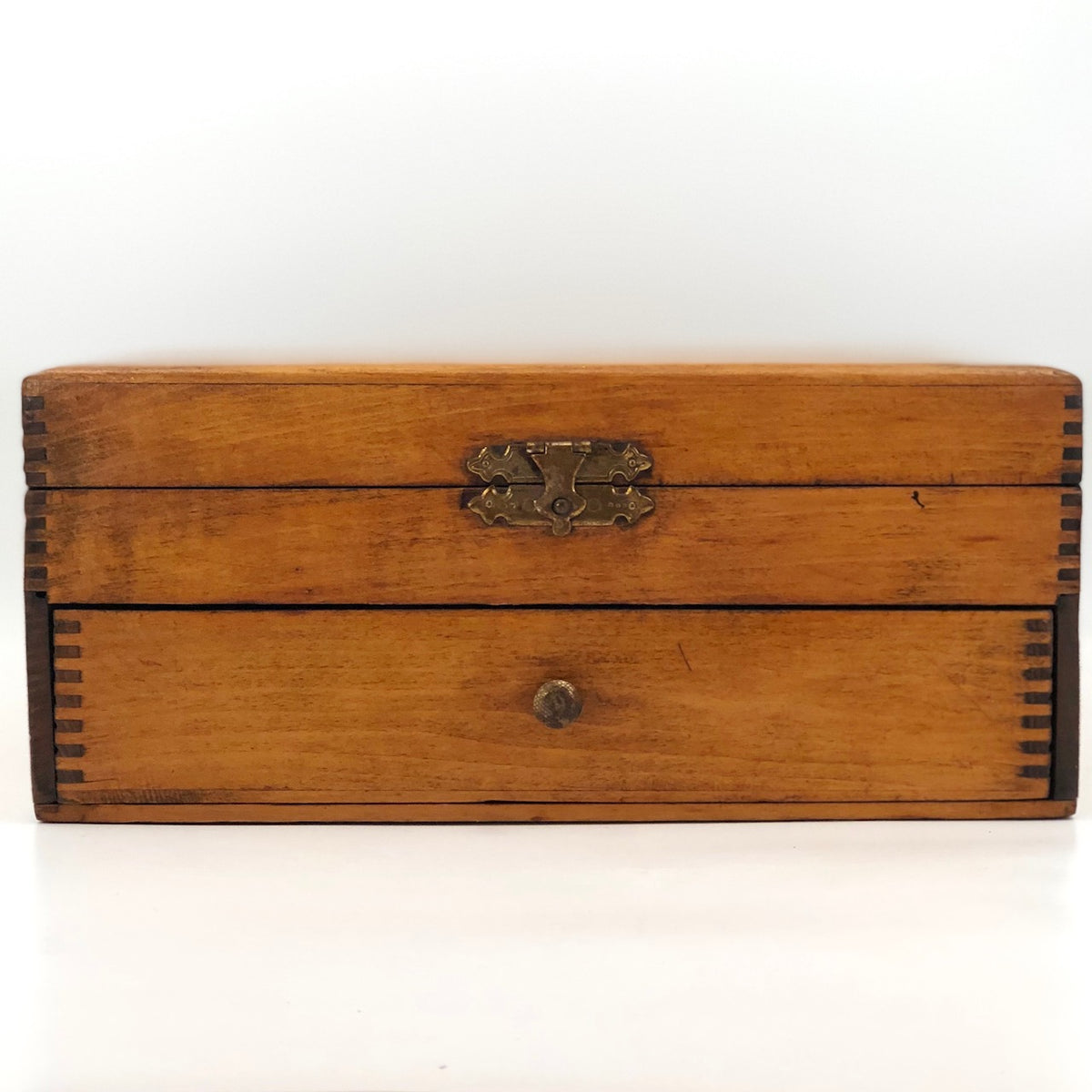 Handmade Wooden Box with Top Opening, Drawer, Side Handles and