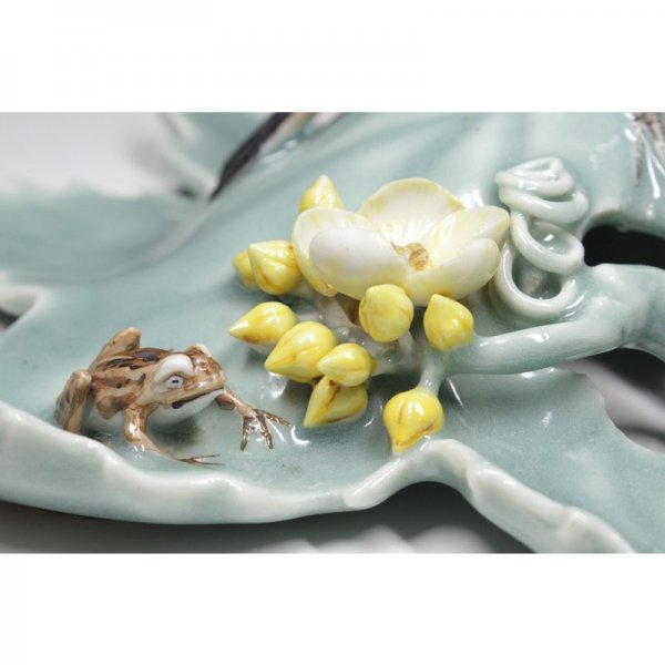 二代 真葛香山 『真葛窯絲瓜鵙ニ蛙置物』 宮川香山 共箱 銘有 - 瀧屋