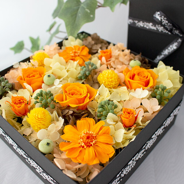 楽天市場】プリザーブドフラワー ボックス ボックスフラワー オレンジ