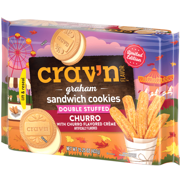 Crav'N Flavor Graham Sandwich Cookies, Double Stuffed Churro | Hy