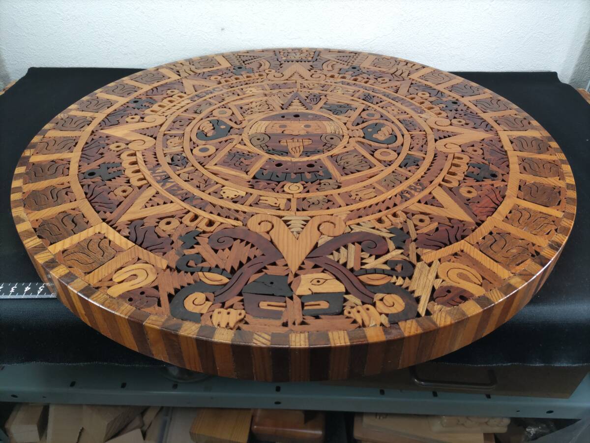 送料無料 マヤ暦・W50cm メキシコ アステカカレンダー 木製 組木