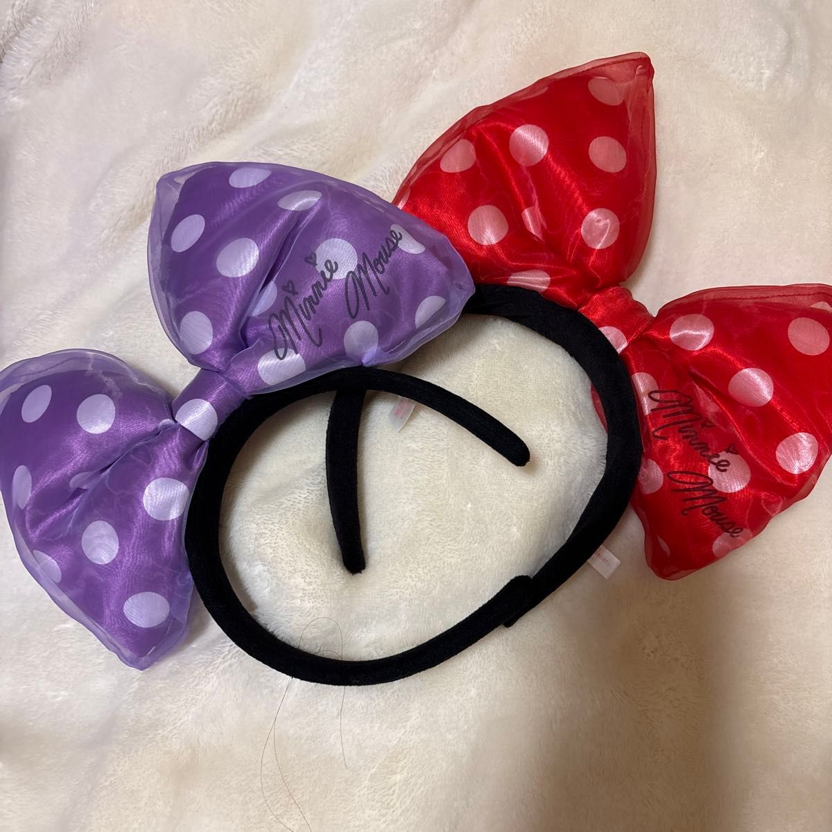 ディズニー ミニーマウス カチューシャ リボン 紫 赤 ドット柄｜Yahoo