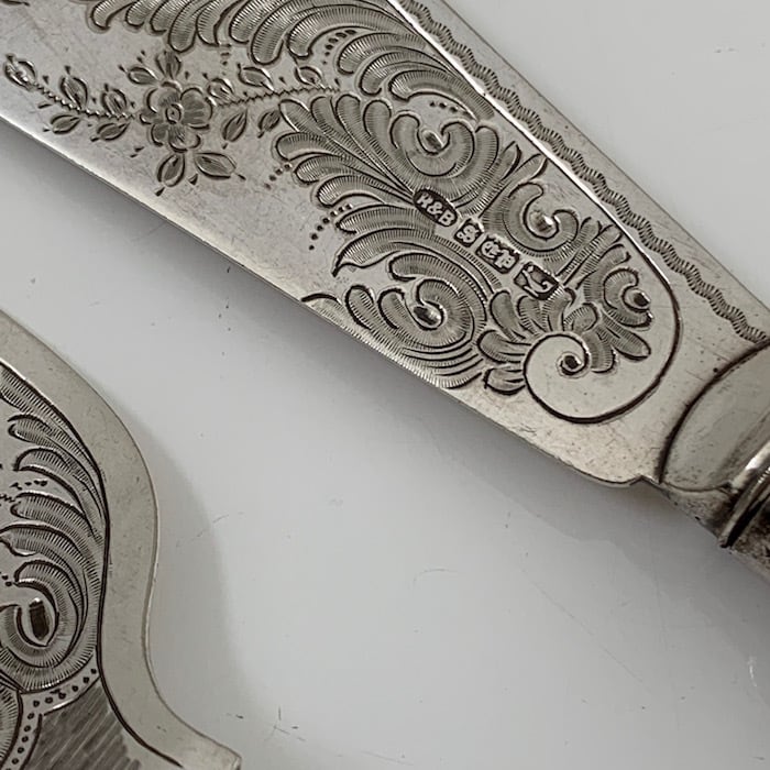 サーバーナイフ＋フォークセット【アンティーク】シルバープレート R&B