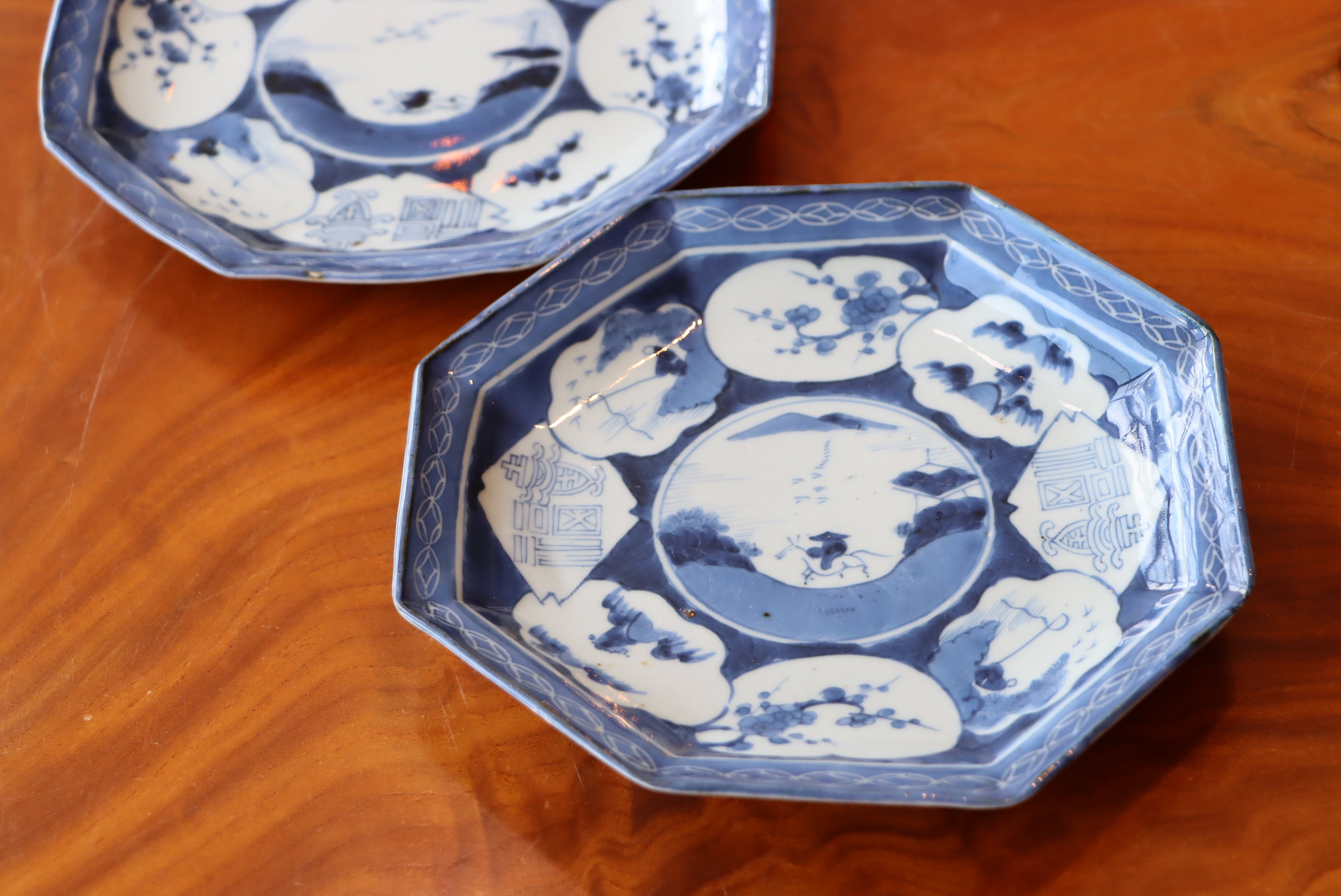 中皿 六寸 古伊万里 染付 楼閣山水人物文 八角形 | (有)新原美術