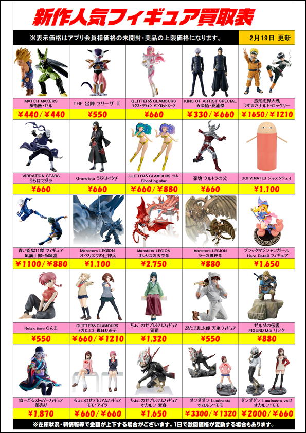 新作プライズフィギュア買取リスト更新しました！ 2/19～ | 千葉鑑定団