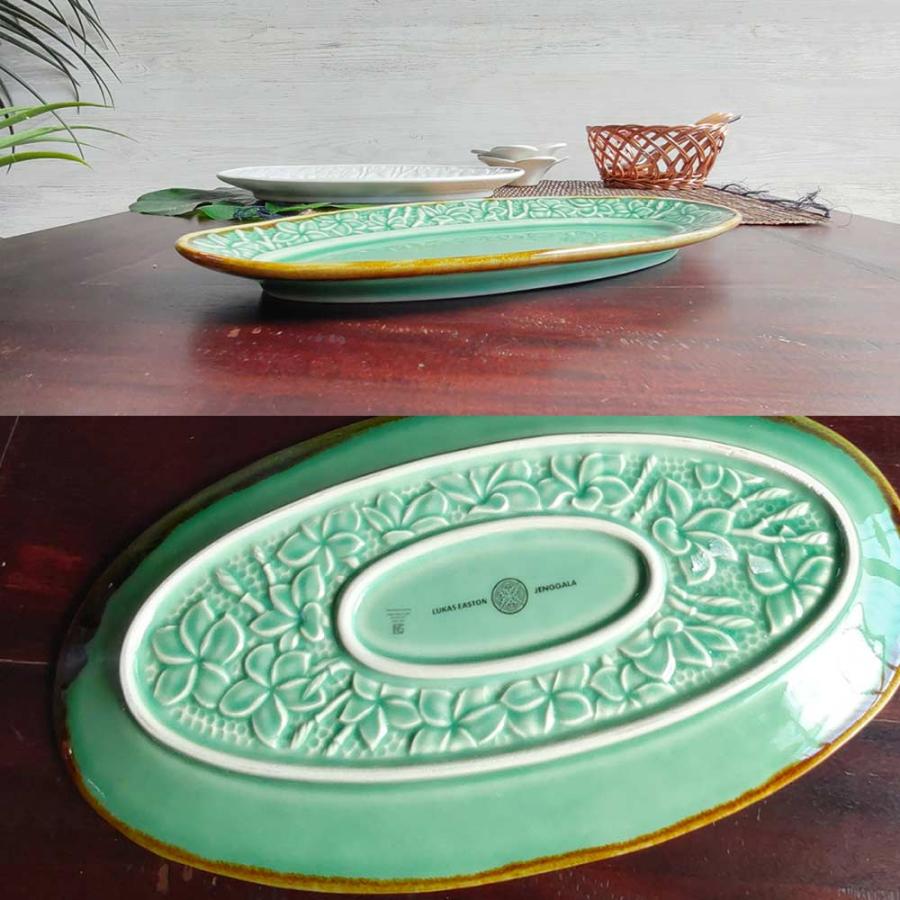 ジェンガラケラミック オーバル プレート 楕円 平皿 2色 グリーン