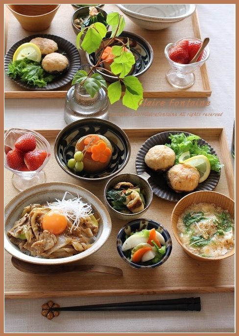 簡単スタミナ丼！と、新鮮野菜たっぷり！の和定食 : clairefontaine