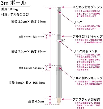 Amazon.co.jp: [旗用 伸縮式 アルミポール 3m] 伸縮 旗 国旗 社旗 応援