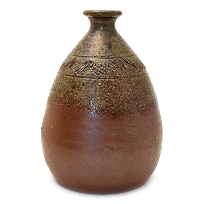 市野伊作 丹波焼 薤徳利 とっくり 酒器 花入 花瓶 共箱付き ブラウン