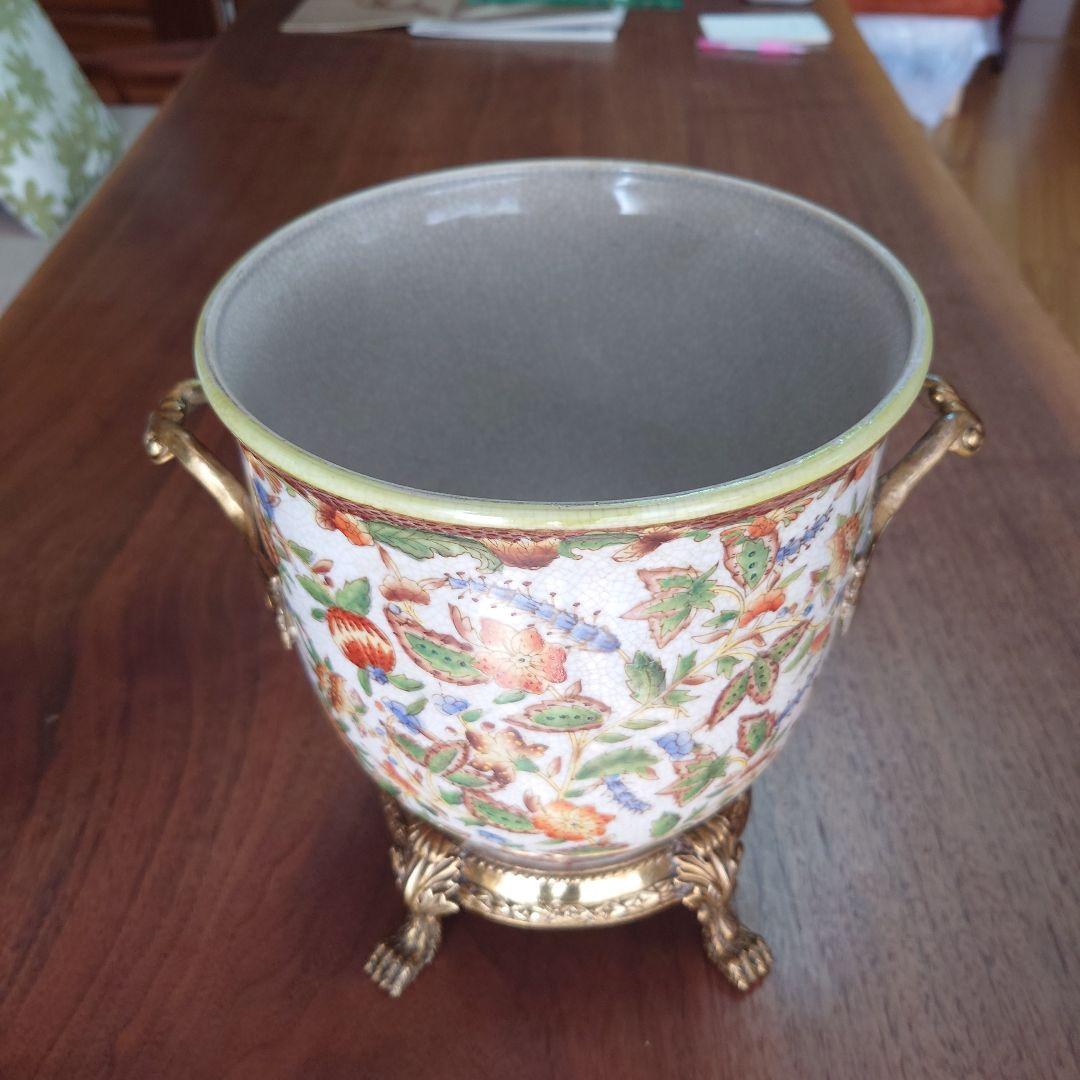 花柄陶器花器 金属脚付き 中型 楽天市場】☆レビューで特典☆フラワーベース唐草柄（青・白）♪ 花瓶