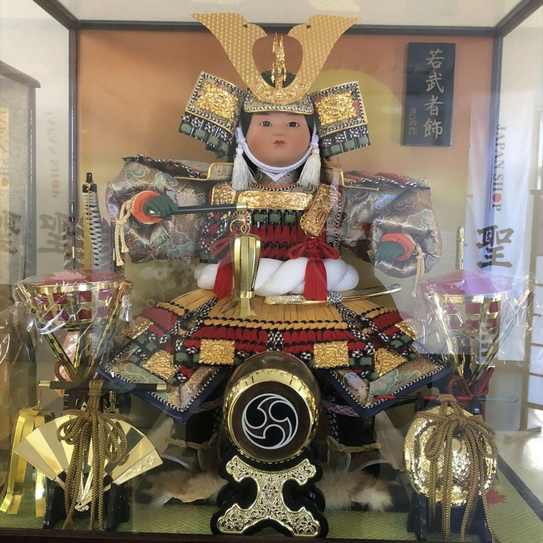 ［コロナ応援特価！］子供大将ガラスケース飾りオルゴール三宝付 楽天市場】【20日P最大10倍！限定クーポン有】 五月人形 子供大将 大将