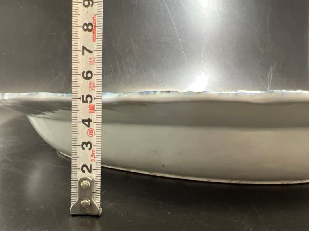 中国清朝時代 新渡青花オーバル皿 木箱付 幅約42.5㎝ 東Y7-1024☆2F