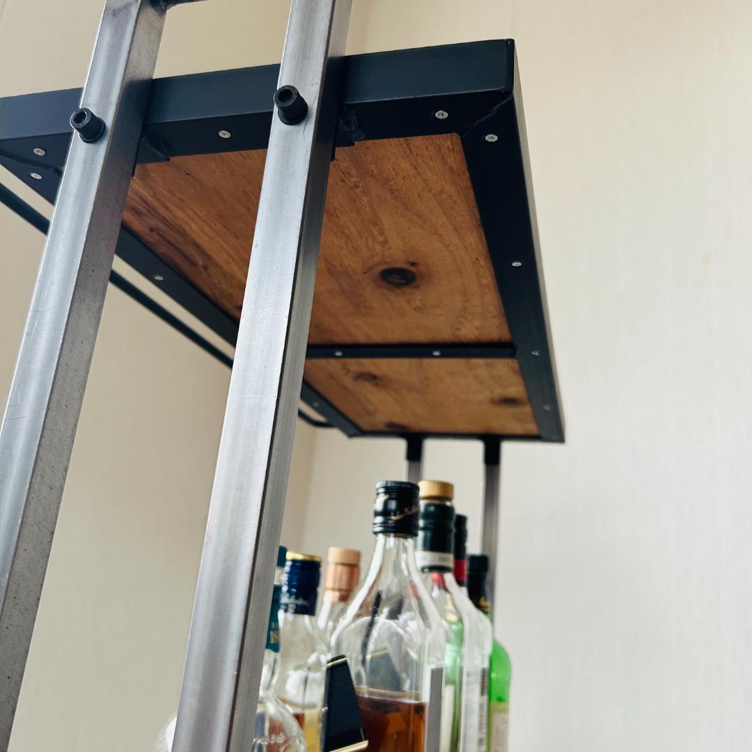 スチール製バーカート ウイスキーラック 3段 メッシュ棚 アイアン家具