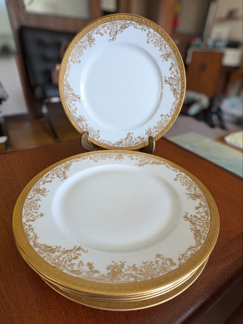 美品★アビランドリモージュゴールド装飾の陶磁器皿 22cm 6枚セット リモージュ フランス アンティーク 食器 陶器 アビランド クローバー柄