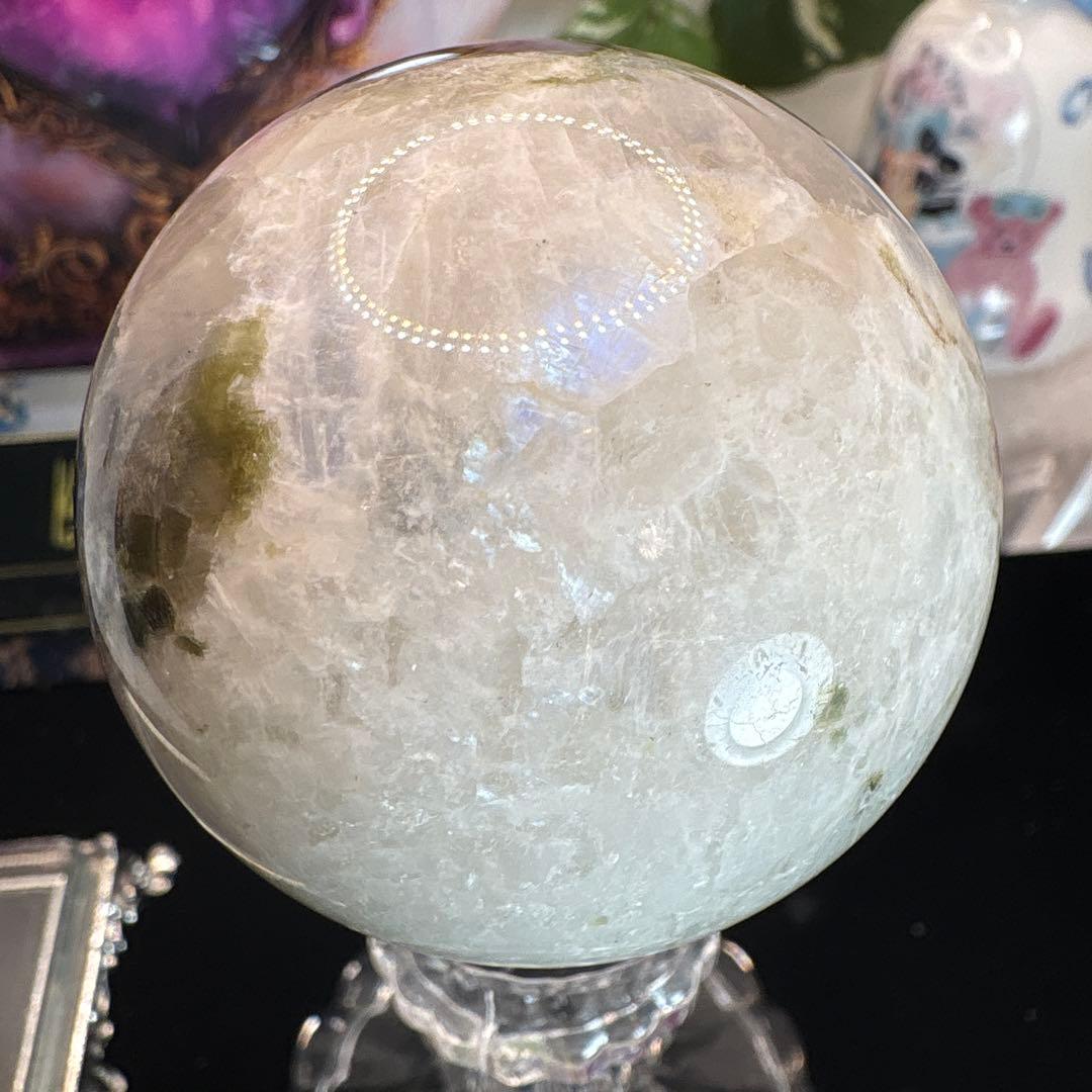 ムーンストーン♡グリーントルマリン♡マイカ共生スフィア♡No.2580 グリーンムーンストーン スフィア（丸玉）21◇Green Moon Stone